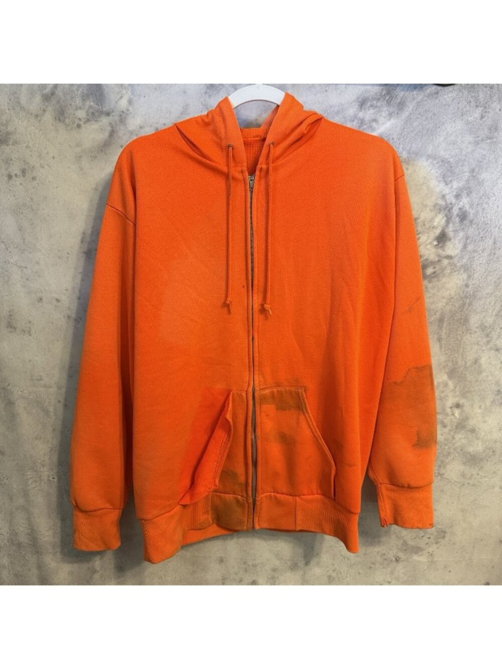 Vintage Thermal Lined Hoodie Full Zip Neon Orange Sweatshirt Size Large